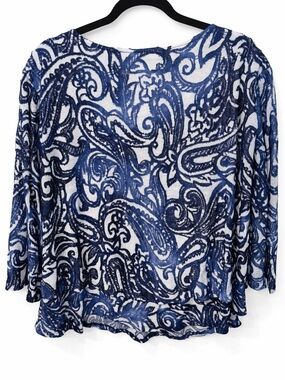 Alfred Dunner Blue Paisley Long Sleeve Sheer Top